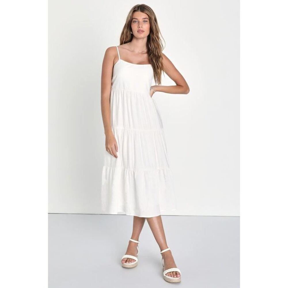 Lulus Sunshine On Me White Tiered Tie-back Midi Dress - Size S